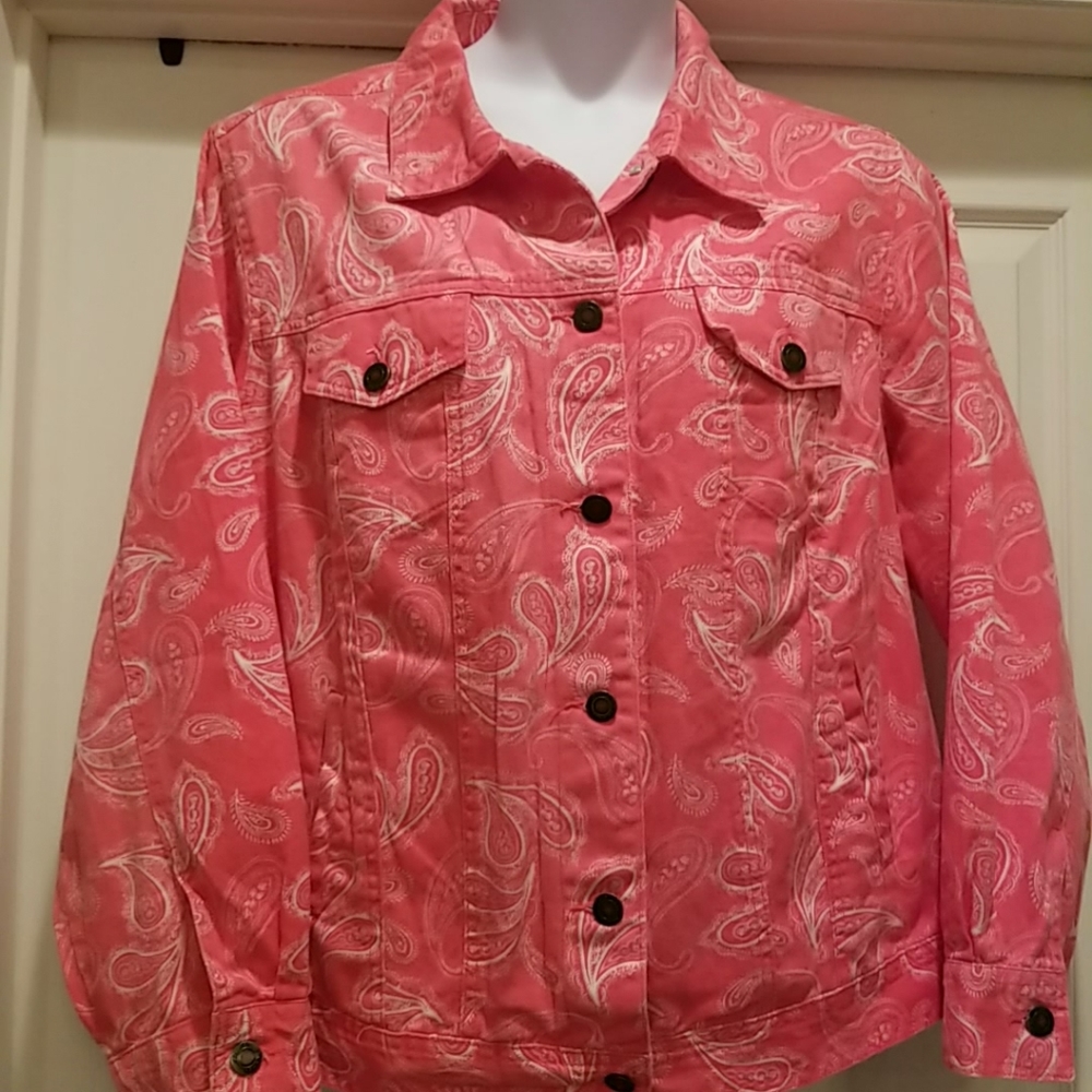 Jessica London Coral and White Paisley Jean Jacket